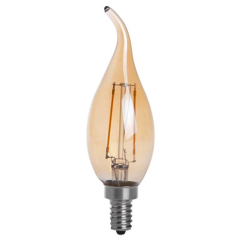 Gold Tint CA10 E12 2W LED Vintage Antique Filament Light Bulb, 25W Equivalent, 4-Pack, AC100-130V or 220-240V